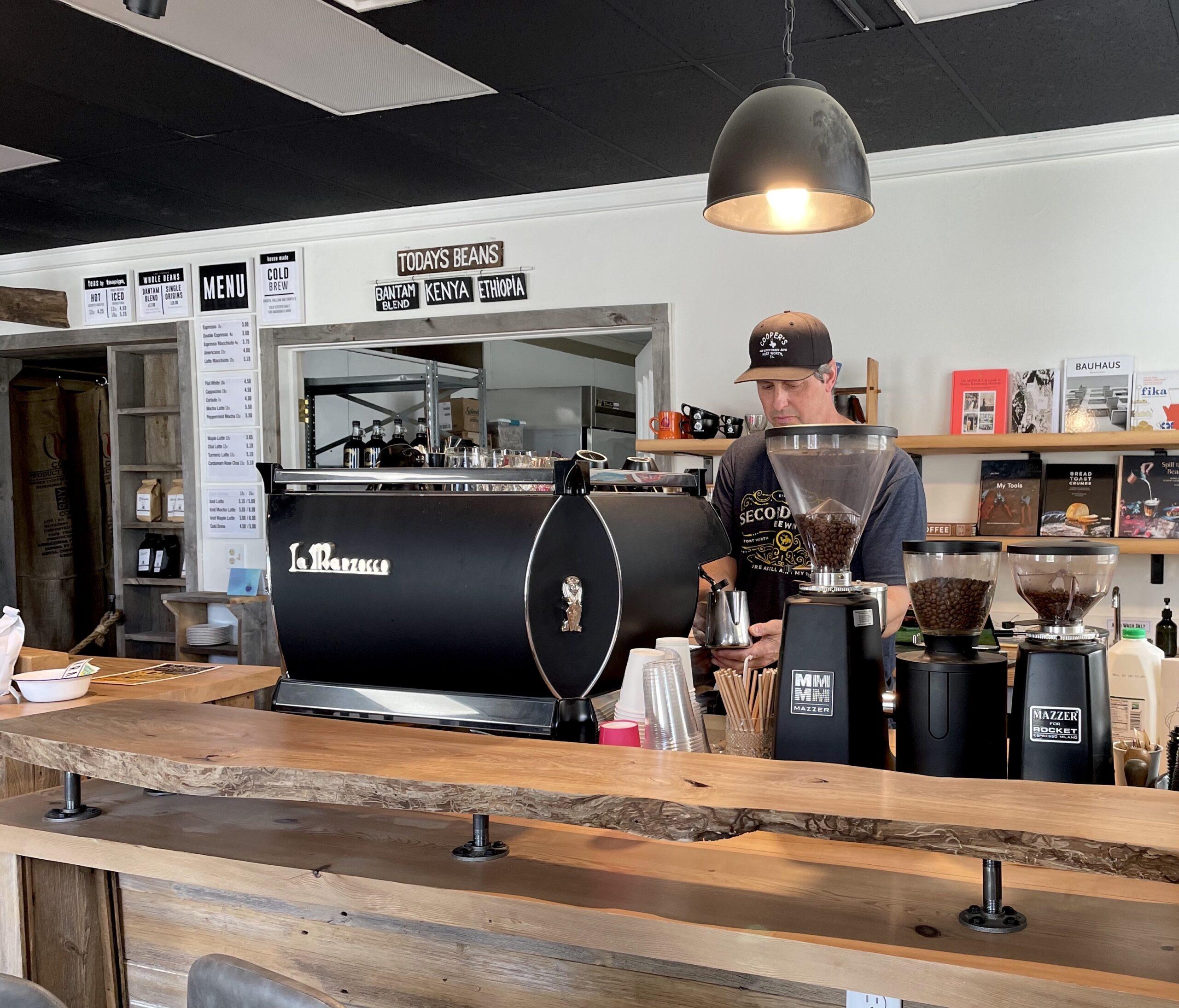 Jason making coffee Krafted Brew Lab opens in new space in Bantam, CT.