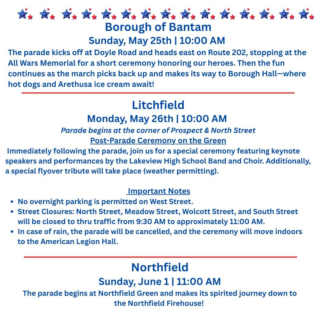2025 Memorial Day parades Litchfield CT